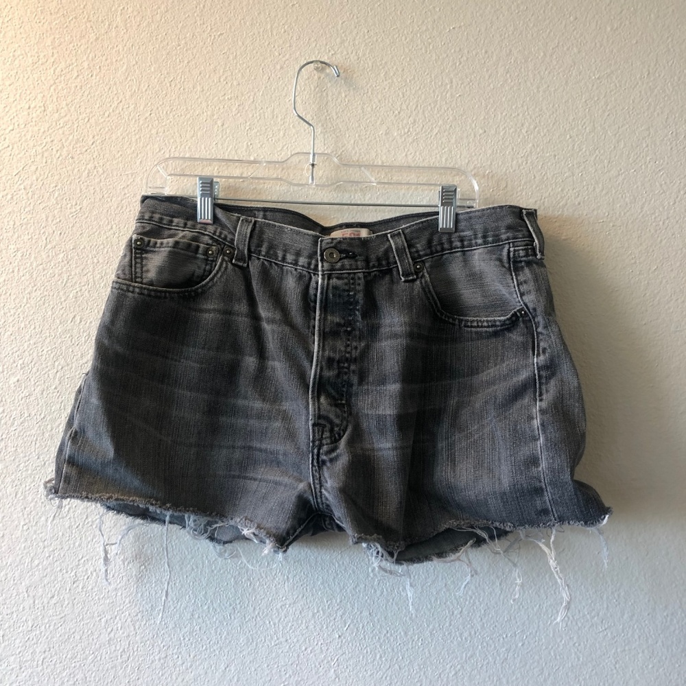 Black denim shorts